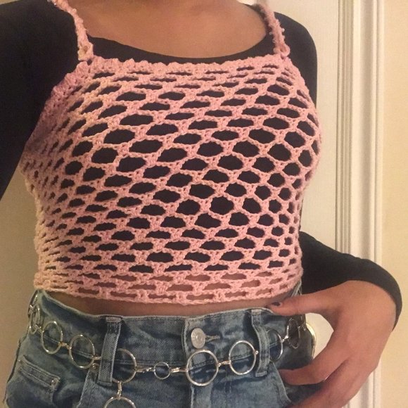 2 for $35 Handmade Crochet Mesh Stitch Crop Top (One of a kind) - Picture 4 of 10